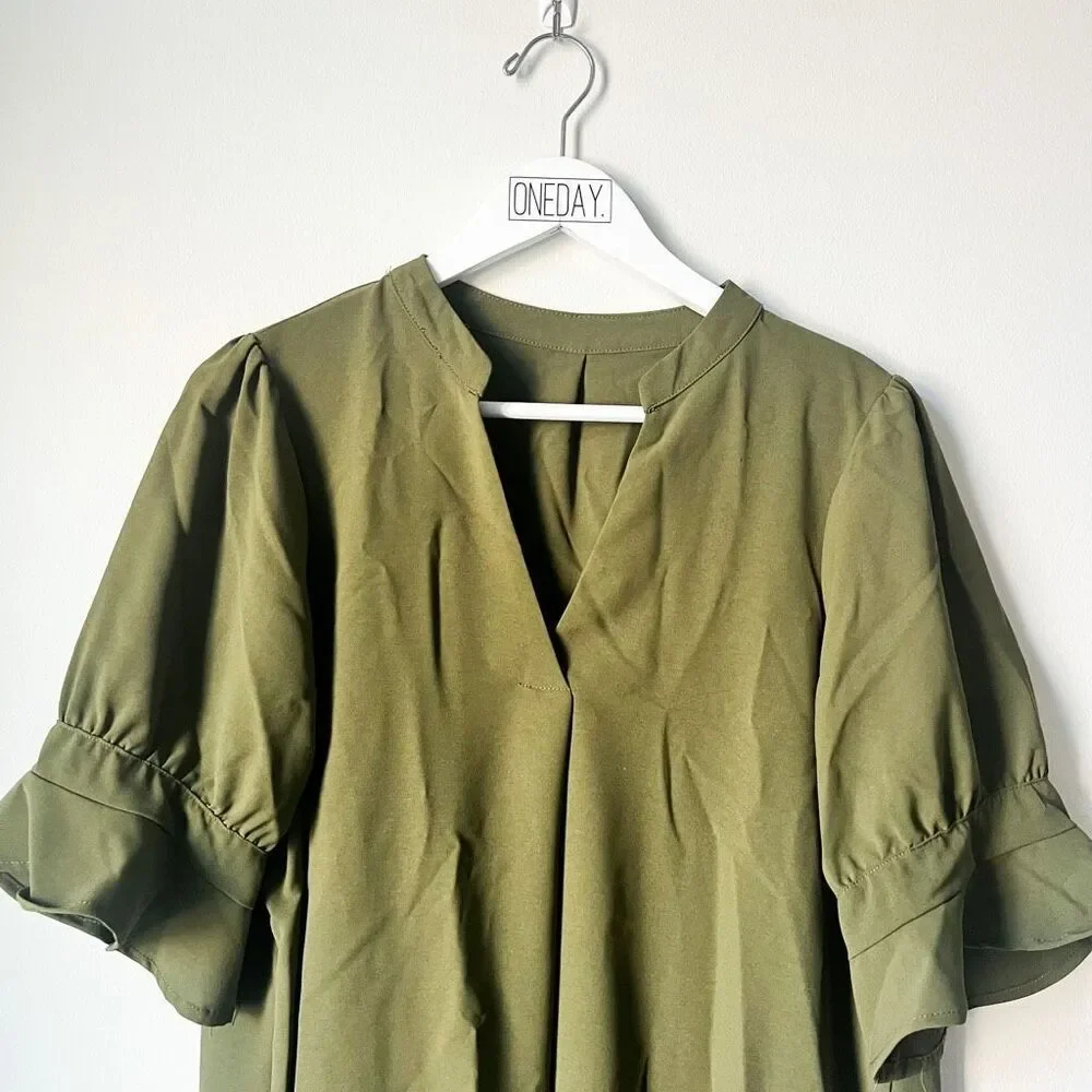 (Sold) NWOT Amazon Notched Neck Flounce Sleeve Tunic Dress Size XL - Picture 7 of 9